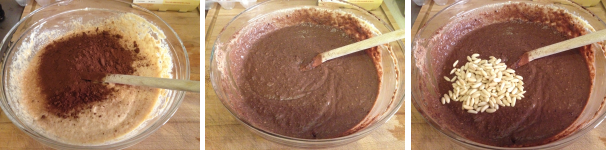 Dopo aver mescolato, aggiungete il cacao ed i pinoli.