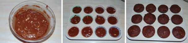 Una volta che l’impasto sarà pronto, non vi resta che foderare con i pirottini di carta una teglia per muffin, pertanto riempite gli stessi con circa due cucchiai di impasto ogni stampino. Infornate nel forno precedentemente scaldato per circa 30 minuti, trascorso il tempo fate la classica prova dello stecchinoe, se risulteranno ben cotti, sfornateli e lasciateli freddare. Una volta che l’impasto sarà pronto, non vi resta che foderare con i pirottini di carta una teglia per muffin, pertanto riempite gli stessi con circa due cucchiai di impasto ogni stampino. Infornate nel forno precedentemente scaldato per circa 30 minuti, trascorso il tempo fate la classica prova dello stecchinoe, se risulteranno ben cotti, sfornateli e lasciateli freddare.