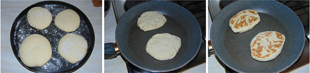 Appena il pane sarà ben lievitato e dall’aspetto soffice, fate scaldare leggermente una padella, preferibilmente in pietra su fuoco basso, quindi adagiatevi dentro il pane e coprite con un coperchio e cuocete per circa sette minuti avendo cura di girarlo spesso in modo che non si bruci. Quando il pane sarà pronto, toglietelo dalla padella e lasciatelo freddare.