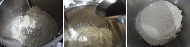 Dopo aggiungete al lievitino i 250 grammi di farina 0 restanti, la farina 1, il sale, l’aceto di mele e i restanti 260 grammi di acqua. Impastate nel bimby per 3 minuti a modalità spiga. Prelevate l’impasto del pane cafone e formate una palla.