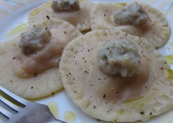 Agnolotti con zucca e crema di topinambur e formaggio