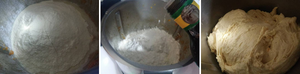 Aggiungete la farina 0, la farina di semola di grano duro, il sale e 15 grammi di olio extravergine d’oliva. Impastate per 3 minuti a modalità spiga.