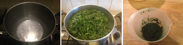 Per preparare gli spatzle agli spinaci, per prima cosa mettete a bollire una pentola con dell’acqua, lessatevi dentro gli spinaci per circa 7 minuti, poi scolateli e, dopo averli strizzati, tritateli con il frullatore ad immersione.