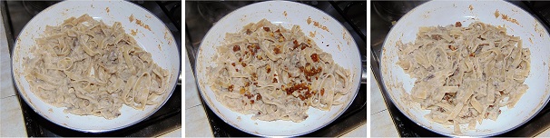 Non appena il sugo avrà aderito bene alla pasta, togliete dal fuoco ed unite il crumble di noci, amalgamate bene e servite.