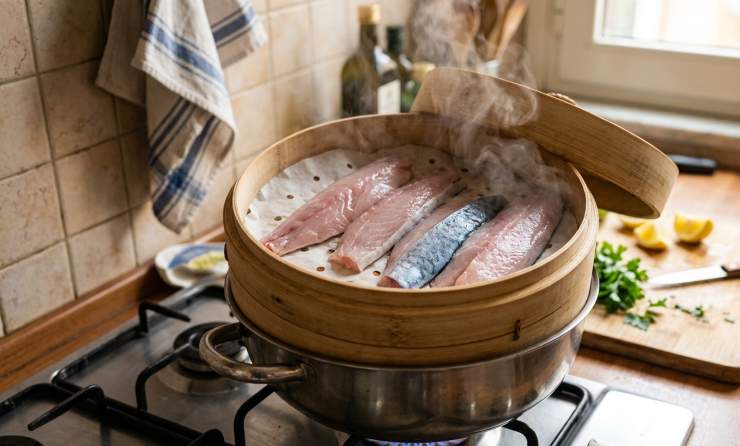 Lavate bene le palamite ed evisceratele, quindi passatele nuovamente sotto un getto di acqua fredda, eliminando tutti i residui della pulitura. Riempite una pentola con acqua e ponetevi al di sopra della stessa, una vaporiera al cui interno andrete ad adagiare le palamite crude. Coprite il pesce ed accendete il fuoco, dal momento in cui la pentola giungerà a bollore, cucinare il pesce per una ventina di minuti. Una volta pronto, spegnete il fuoco e lasciate intiepidire. Pulite il pesce da pelle e lische ed adagiatelo in un contenitore capiente quindi spolveratelo con un pizzico di sale e copritelo con abbondante olio extravergine di oliva. Lasciatelo freddare e dopo copritelo.