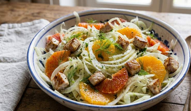Condite con un pizzico di sale e qualche cucchiaio di aceto di vino e mescolate, quindi servitela con i filetti di palamita preparati in precedenza ed irrorate il tutto con qualche buon cucchiaio di olio extravergine di oliva utilizzato per far riposare il pesce.