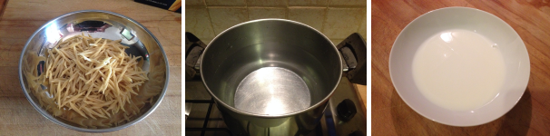 Per preparare la pasta mimosa per prima cosa pesate la pasta, mettete a bollire una pentola con dell’acqua e scaldate leggermente il latte.