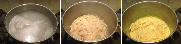 Quando l’acqua bolle, aggiungete il sale e la pasta. Lasciatela cuocere per il tempo indicato sulla confezione e poi scolatela, rimettetela nella pentola e fatela saltare un paio di minuti con la crema allo zafferano. Dopo aver aggiunto una spolverata di Parmigiano, la vostra pasta mimosa è pronta da gustare.