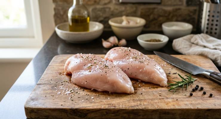 Pulite il petto di pollo e poi cuocetelo al vapore. In una casseruola saltate i piselli con poco olio, sale e facoltativamente l’aglio. Lavate, sbucciate e grattugiate le carote.