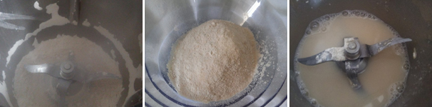 Per prima cosa nel bimby polverizzate lo zucchero di canna a velocità 9 per 10 secondi e mettetelo da parte. Nel boccale versate il latte e il lievito di birra secco e mescolate a 37 gradi per 1 minuto a velocità 2.