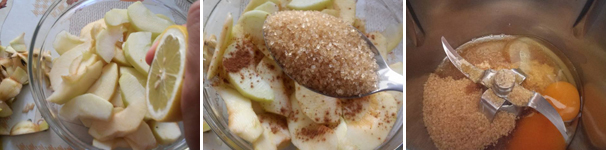 Per prima cosa sbucciate le mele (lasciando da parte mezza mela da mettere sulla superficie), tagliatele a fette, irroratele con il succo di mezzo limone, 1 cucchiaio di zucchero di canna e una spolverata di cannella in polvere. Lasciate a macerare e nel frattempo dedicatevi a preparare la torta. Nel bimby inserite l’uovo e 100 grammi di zucchero di canna e mescolate per 50 secondi a velocità 5.