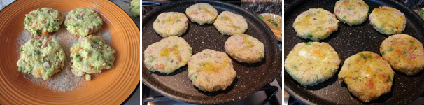 Una volta raffreddato miglio e verdure, mescolateli insieme, aggiungete poi il prosciutto cotto a cubetti e la fetta di formaggio a pasta filante tagliata a cubetti e mescolate. Assaggiate e, in caso fosse necessario, aggiustate di sale. Con le mani formate degli hamburger, passateli nel pangrattato da entrambi i lati ed irrorateli con un filo d’olio extravergine d’oliva. Fateli cuocere in una padella antiaderente ben calda per circa 10 minuti a fiamma media, rigirandoli a metà cottura.