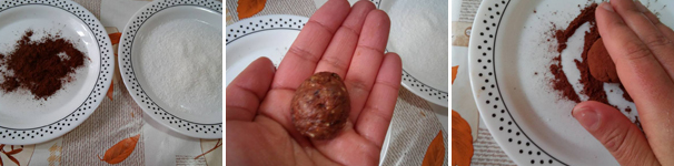Infine non rimane che formare i tartufi al cacao e frutta secca. Quindi con le mani prelevate delle piccole quantità del composto e rotolatelo tra i palmi delle mani formando delle palline. In un piattino versate del cacao in polvere ed in un altro del cocco rapè, quindi passate metà dei tartufini nel cacao e l’altra metà nel cocco. Conservate in frigorifero questi golosi tartufi al cacao e frutta secca con bimby sino al momento di servirli.