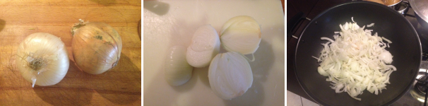 Per preparare la zuppa di cipolle, per prima cosa sbucciate le cipolle, poi tagliatele a fette piuttosto fini e mettetele in una pentola.