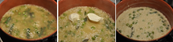 Quando la prima parte di brodo è assorbita ripetete l’operazione, ricoprendo nuovamente il risotto con il brodo; se serve regolate di sale e pepe. Mescolate e proseguite la cottura per altri 8 minuti. Prima che il brodo sia completamente assorbito, aggiungete il mascarpone, mescolate e lasciate riposare per un paio di minuti a fuoco spento.