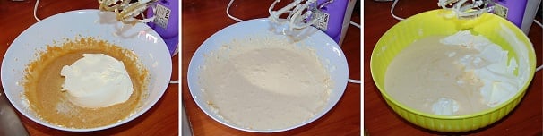 Versate il mascarpone nel composto di uova e lavorate ancora con le fruste, una volta pronta la crema unitela alla panna montata in precedenza, fino ad avere un composto cremoso molto denso.