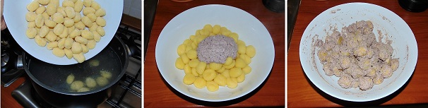 In una pentola capiente, portate a bollore dell’acqua con del sale e cuocetevi gli gnocchi per il tempo riportato sulla confezione. Una volta pronti scoateli bene e trasferiteli in una ciotola. Aggiungete agli gnocchi cotti la crema di radicchio e mascarpone realizzata in precedenza e facendo attenzione a non schiacciare gli gnocchi, mescolate il tutto omogeneamente quindi servite il vostro piatto ancora caldo e fumante.