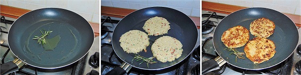 Al momento di cucinarli fate scaldare a fiamma alta una padella antiaderente unta con olio extravergine di oliva e profumata con rosmarino, adagiare gli hamburger in padella rosolarli da entrambe le parti fino al formarsi di una leggera crosticina croccante. Serviteli caldi con un contorno fresco.