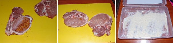 Farcite le fette di carne riempiendo con il composto realizzato prima, le tasche delle braciole. Chiudete bene la carne facendo aderire perfettamente i due lembi, riponete qualche ora in frigorifero così da far rassodare la carne ed il ripieno. Intanto preparate in una ciotola della farina integrale aromatizzata con un pizzico di sale e di pepe nero.