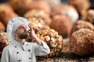 chef e praline al cioccolato praline cioccolato, yogurt e frutta