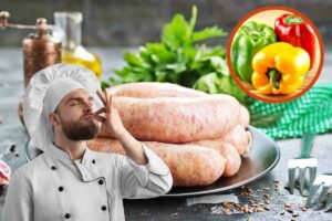 chef salsicce e peperoni condimento con peperini e salsiccia
