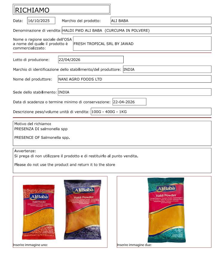 Richiamo urgente per alto rischio microbiologico ricette.com
