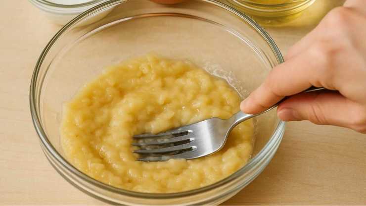 Prendete le banane ben mature, sbucciatele e tagliatele a fettine poi schiacciatele con una forchetta fino ad ottenere una purea liscia e omogenea e trasferitela in una ciotola. Aggiungete l’uovo, lo zucchero di canna e la cannella: mescolate bene in modo da ottenere un composto uniforme. Prendete le banane ben mature, sbucciatele e tagliatele a fettine poi schiacciatele con una forchetta fino ad ottenere una purea liscia e omogenea e trasferitela in una ciotola. Aggiungete l’uovo, lo zucchero di canna e la cannella: mescolate bene in modo da ottenere un composto uniforme.