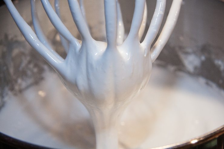 Fatto ciò unite gradualmente gli ingredienti secchi a quelli liquidi, girando con una frusta fino ad ottenere un impasto liscio e senza grumi. Aggiungete anche gli albumi montati a neve all’impasto incorporandoli delicatamente con una spatola, facendo movimenti lenti dal basso verso l’alto per non smontare il composto.