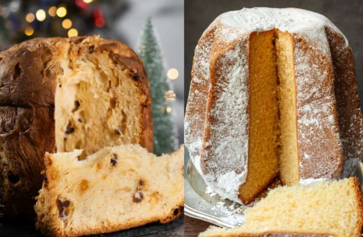 panettone e pandoro con fette tagliate