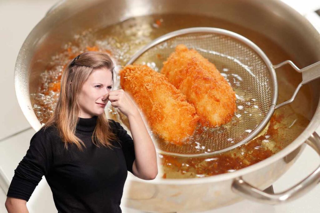 frittura e donna con naso tappato