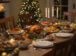 tavola apparecchiata per Natale con cibo