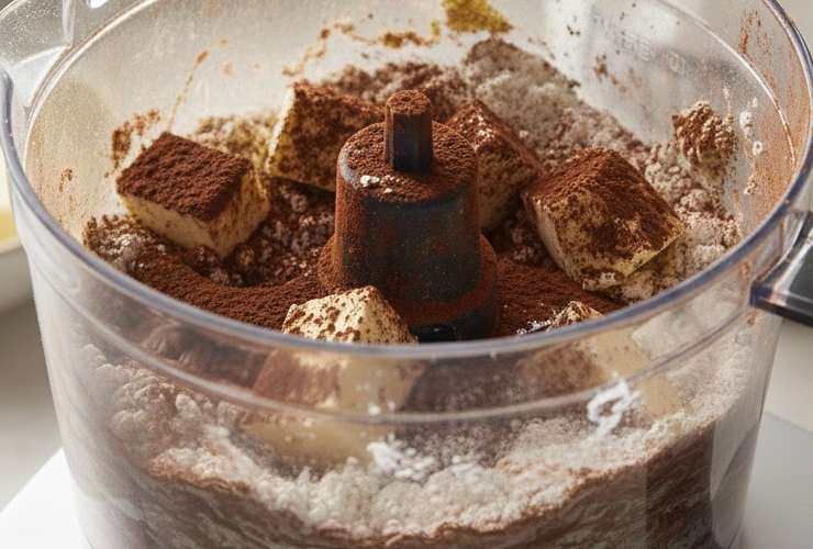 Riversiamo il burro a pezzetti in un frullatore e uniamo la cannella, il cacao e la farina. Lavoriamo fino a sabbiare il burro e poi accorpiamo lo zucchero. Frulliamo ancora e accorpiamo l’uovo e il tuorlo. Per ultimo aggiungiamo il pizzico di sale e diamo un’altra mescolata;