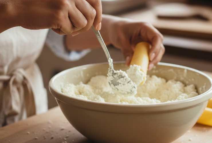 Andiamo ora a farcire i cannelloni con la crema di ricotta: possiamo usare un cucchiaino o una sac a poche. Una volta riempiti tutti spalmiamo uno strato di sugo di pomodoro sul fondo di una teglia da forno e adagiamo i cannelloni;