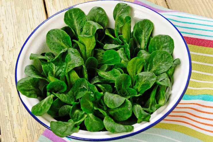 Nel frattempo, lava l’insalata sotto l’acqua corrente ed asciugala con un pezzo di carta assorbente. Taglia il melograno in due e ricava da una metà i chicchi e dall’altra il succo. Versa quest’ultimo in una ciotolina ed aggiungi l’olio extravergine d’oliva ed un pizzico di sale. Emulsiona bene con una forchetta e tieni da parte.