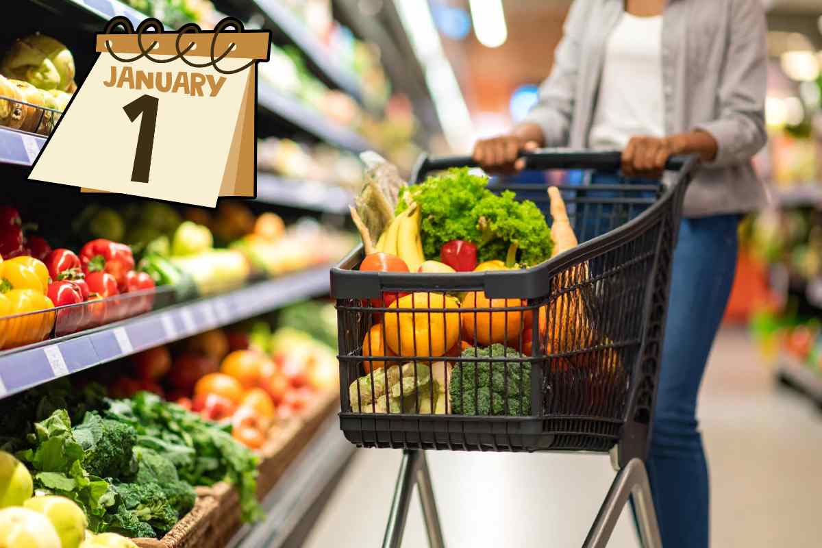donna con carrello della spesa al supermercato
