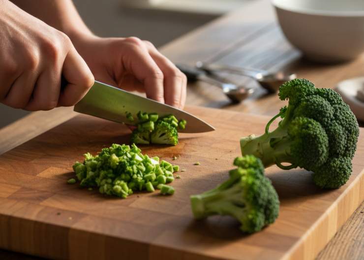 Iniziate pulendo i broccoli, ricavate le cimette e tagliate piccole quelle più grandi. Mettete a bollire una pentola capiente con acqua salata, sbollentate i broccoli per pochi minuti in modo che diventino teneri. In una padella ampia, scaldate un filo d’olio con uno spicchio d’aglio schiacciato: quando sarà dorato, aggiungete i broccoli sbollentati.