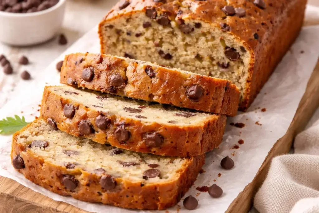 Banana bread soffice con gocce di cioccolato fatto in casa