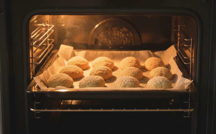 Rotolate ognuno di essi nello zucchero semolato e disponeteli su una teglia rivestita di carta forno. Trasferite in forno caldo a 180 gradi e cuocete per circa 20 minuti o finché i biscotti saranno belli dorati in superficie. Estraeteli e fateli raffreddare completamente, quindi gustateli!