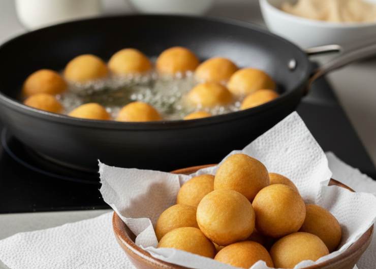 Friggete le castagnole poche alla volta girandole spesso, fino a doratura uniforme. Scolatele con una schiumarola e fatele asciugare su carta assorbente. Quando saranno tiepide, spolveratele generosamente con zucchero a velo o passatele in quello semolato. Servitele subito o conservatele in contenitore ermetico per un paio di giorni.