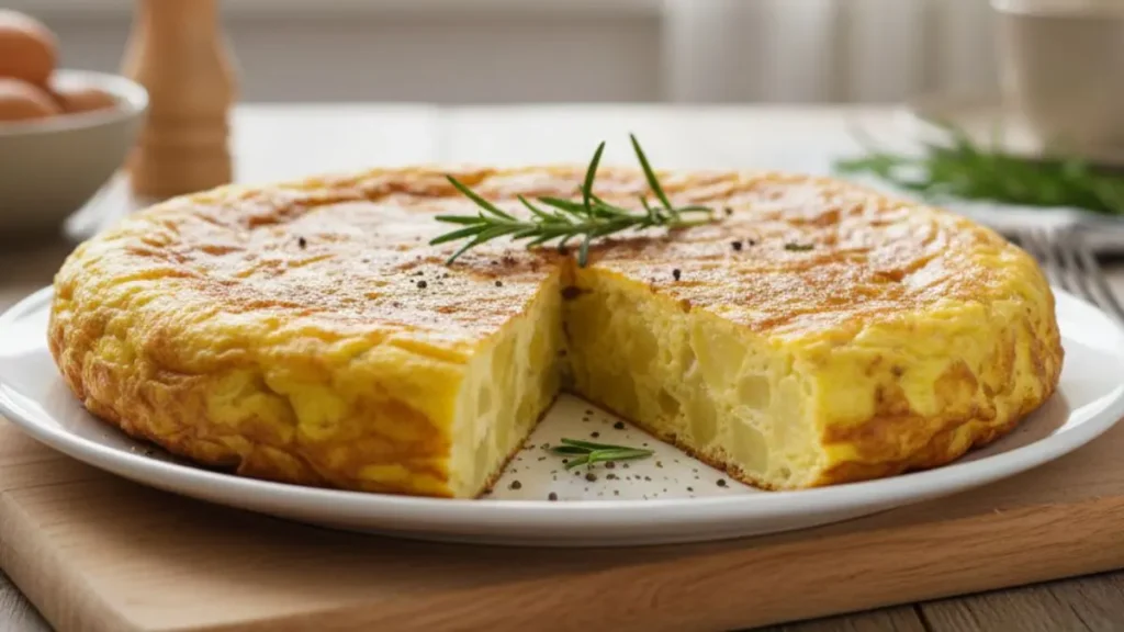una frittata alta e soffice con patate, saporita e spumosa con rosmarino profumato ed un pizzico di pepe nero macinato