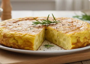 una frittata alta e soffice con patate, saporita e spumosa con rosmarino profumato ed un pizzico di pepe nero macinato