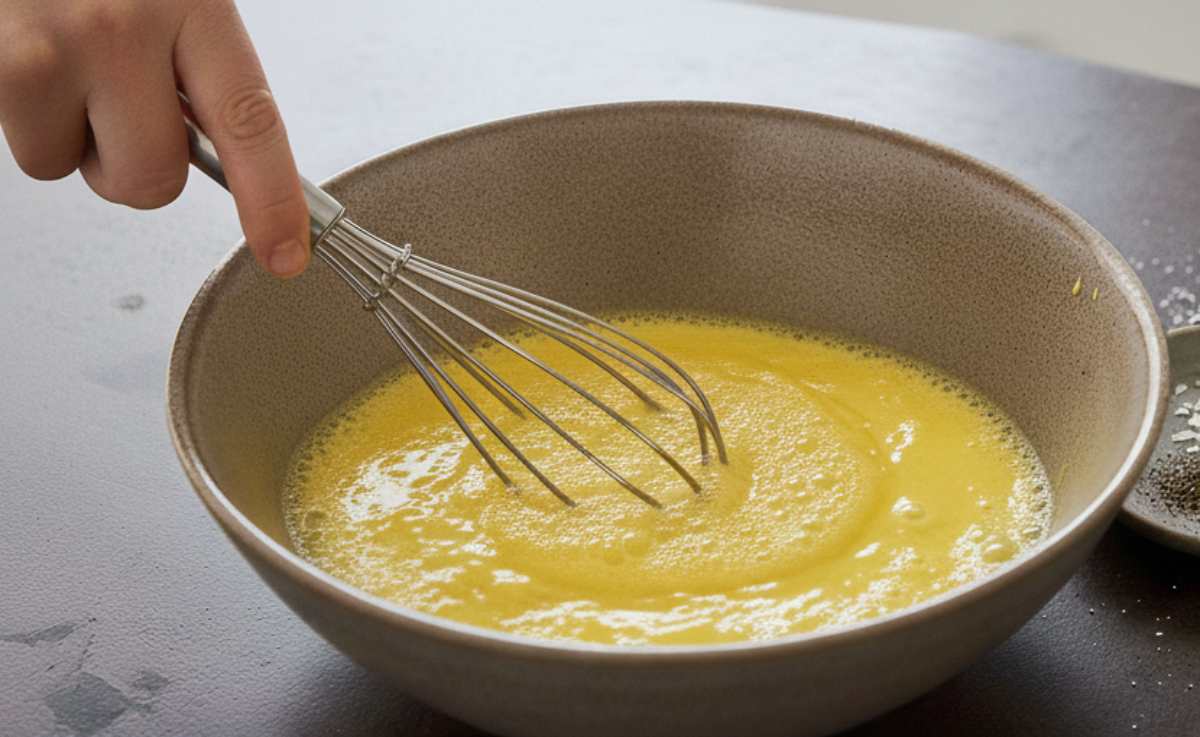 Aggiungete cuori e gambi dei finocchi, versate un filo d’acqua, coprite e cuocete per 8 minuti circa. Devono diventare teneri e leggermente dorati. Fatto ciò rimuovete l’aglio. Mentre i finocchi cuociono, sbattete a lungo le uova con sale, pepe, la curcuma ed il formaggio grattugiato.