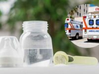 Confezione di latte in polvere e biberon su un tavolo da cucina per allerta neonati