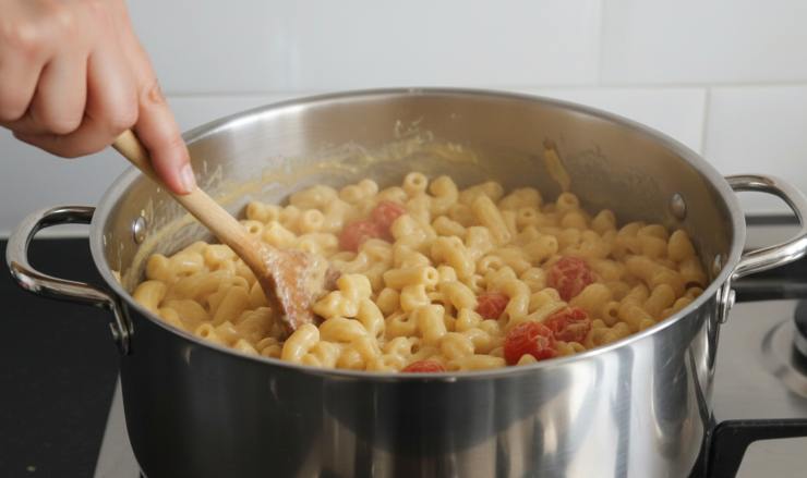 Fondamentale evitare di aggiungere altra acqua, a meno che non sia veramente necessario e sempre poca alla volta. Mescolate continuamente a fuoco basso, in modo che non si bruci sul fondo della pentola. Una volta pronta, mantecate con il parmigiano reggiano ancora bollente e servite subito, cremosa ed azzeccosa proprio come vuole la tradizione!