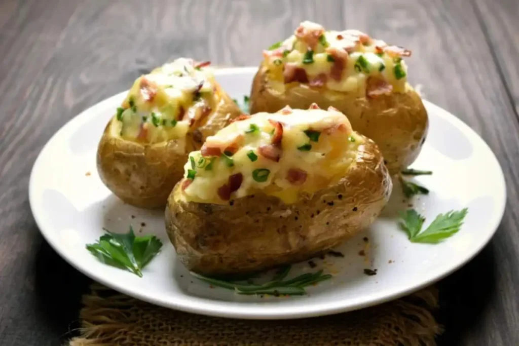 patate ripiene in un piatto bianco