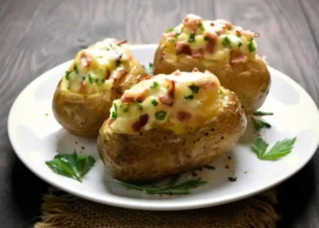 patate ripiene in un piatto bianco