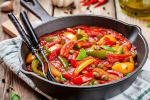 peperonata in padella con pomodoro
