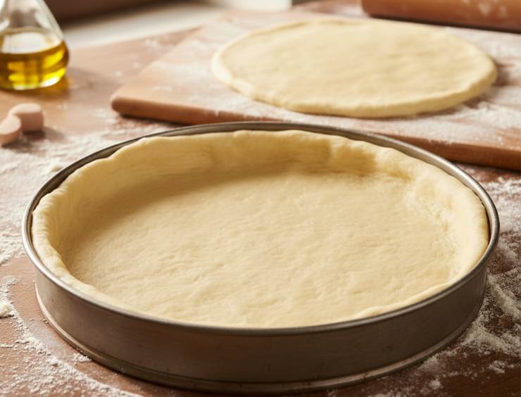 Trascorso il tempo necessario dividete l’impasto in due parti (una leggermente più grande). Stendete la base in una teglia unta, coprendo anche i bordi: distribuite i friarielli, la salsiccia e coprite con il secondo disco di pasta.