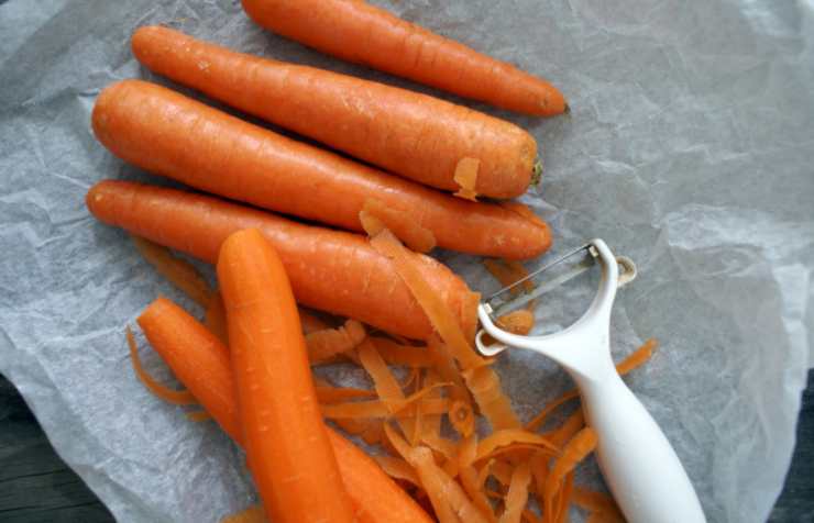 Iniziamo lavando le carote, pelandole e andando a grattugiarle finemente. Tritiamo anche la cipolla dopo averla sbucciata e mescoliamo alle carote;