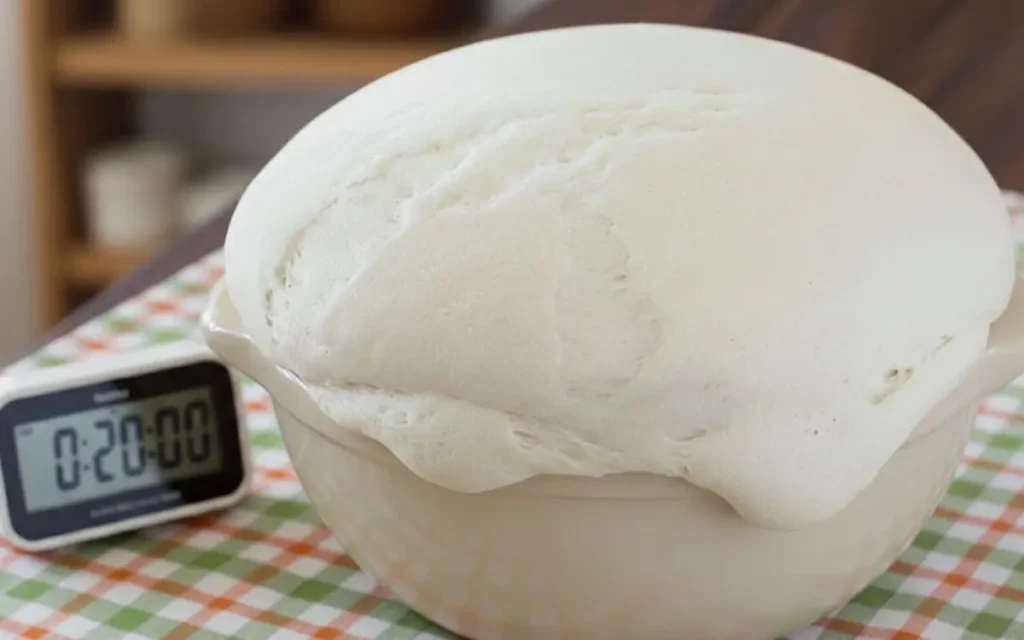 impasto pizza lievitato velocemente nella ciotola con timer digitale